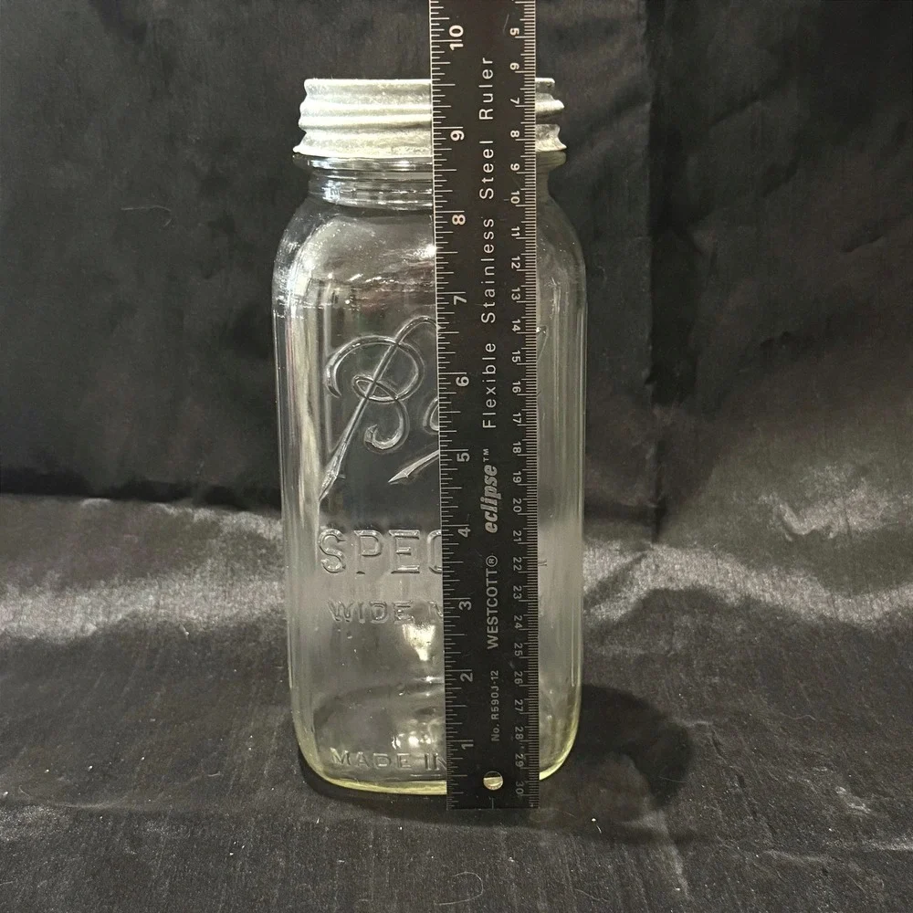 Vintage Ball Special Wide Mouth Half Gallon Mason Jar 64oz Ribbed Glass Zinc Lid